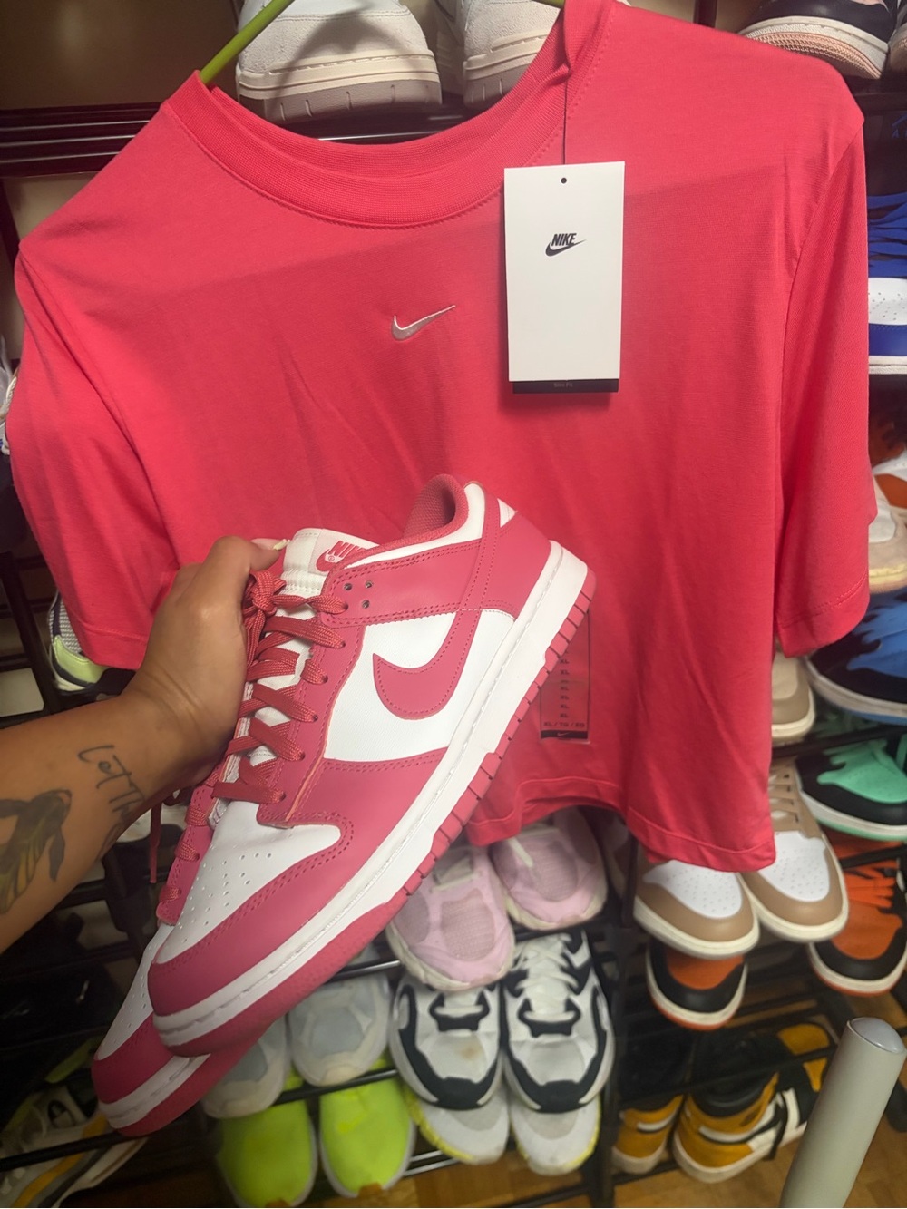 Nike Pink Crop Tee & Dunks Shoes
